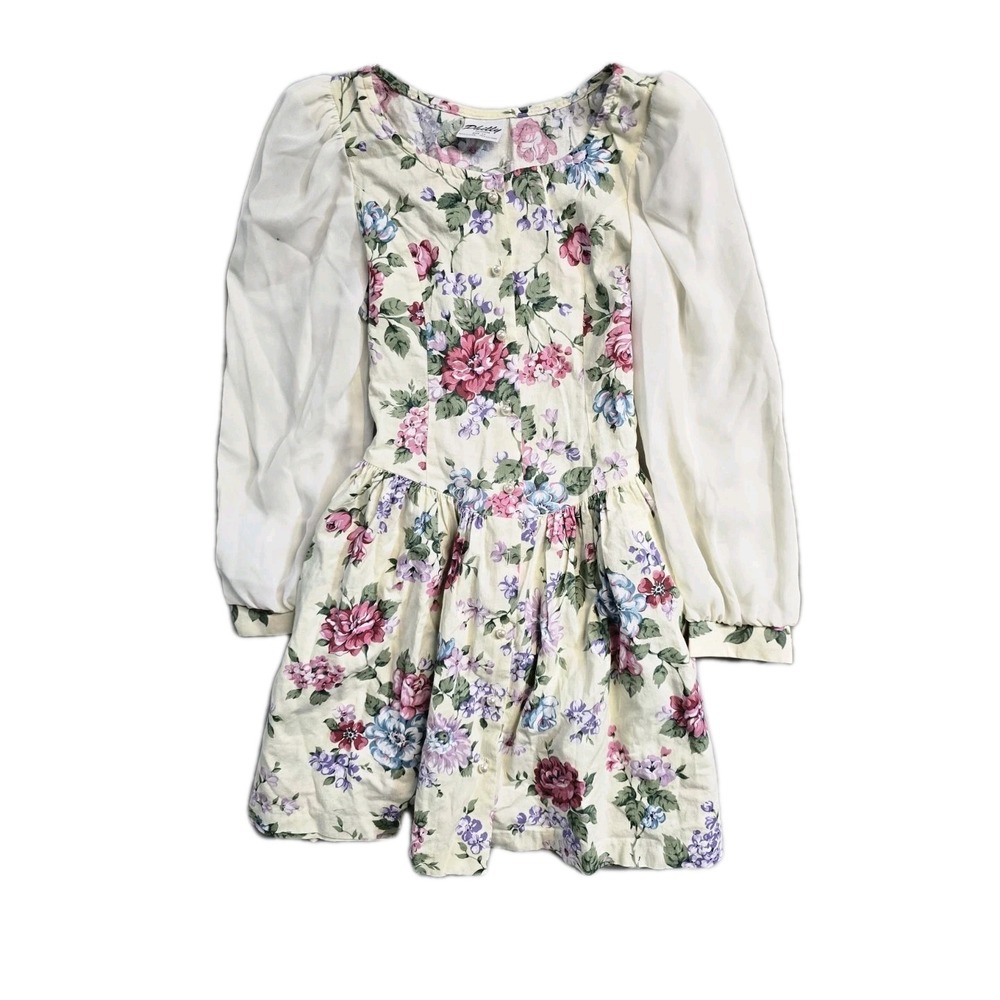 Vintage Girls Dress 12 Years Button Up Flowers  Philly Long Sleeves